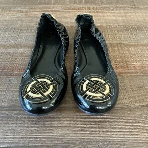Tory Burch Black Ballerina Flats with Gold Accents